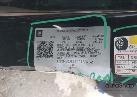 2018 Chevrolet Camaro 1Lt z USA, uszkodzony, nr VIN 1G1FB1RS3J0180762